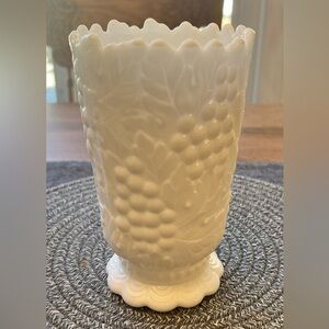 Vintage Imperial Milk Glass Vase-Grape-Leaf Pattern